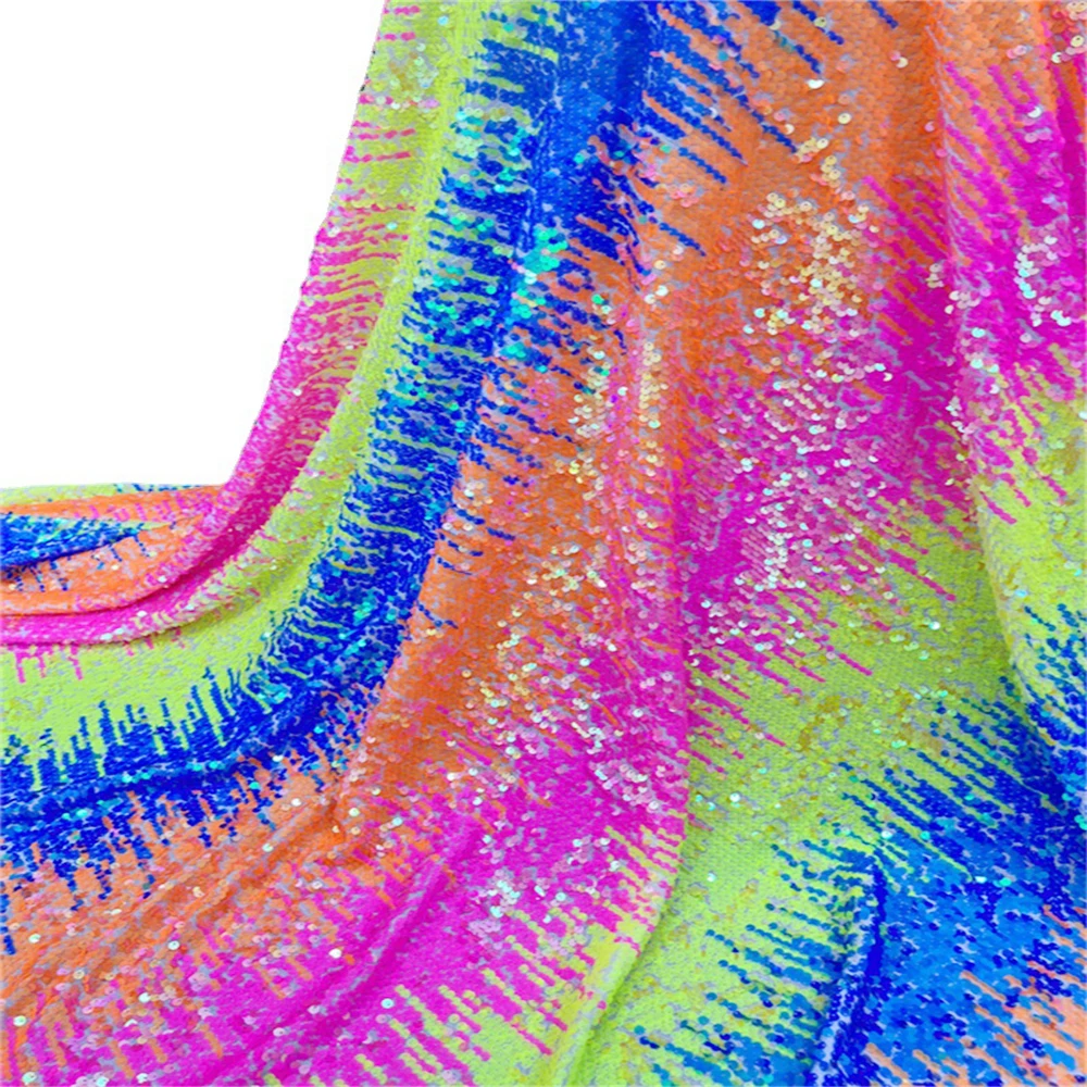 2023 New Arrival Low Price Colorful Gradient Knitted Garment Sequins Tulle Stretch Elastane Sequin Fabric