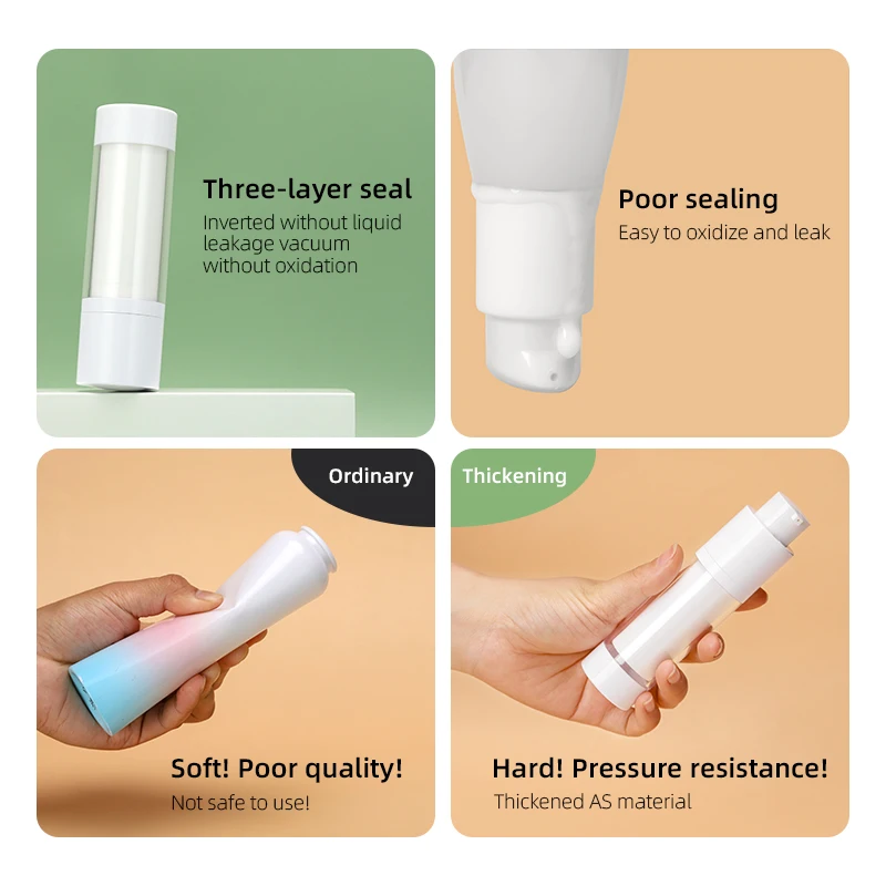 cosmetic luxury pp airless pump bottle 15ml 30ml 50ml white double wall airless serum bottle with frosted refillable bottle