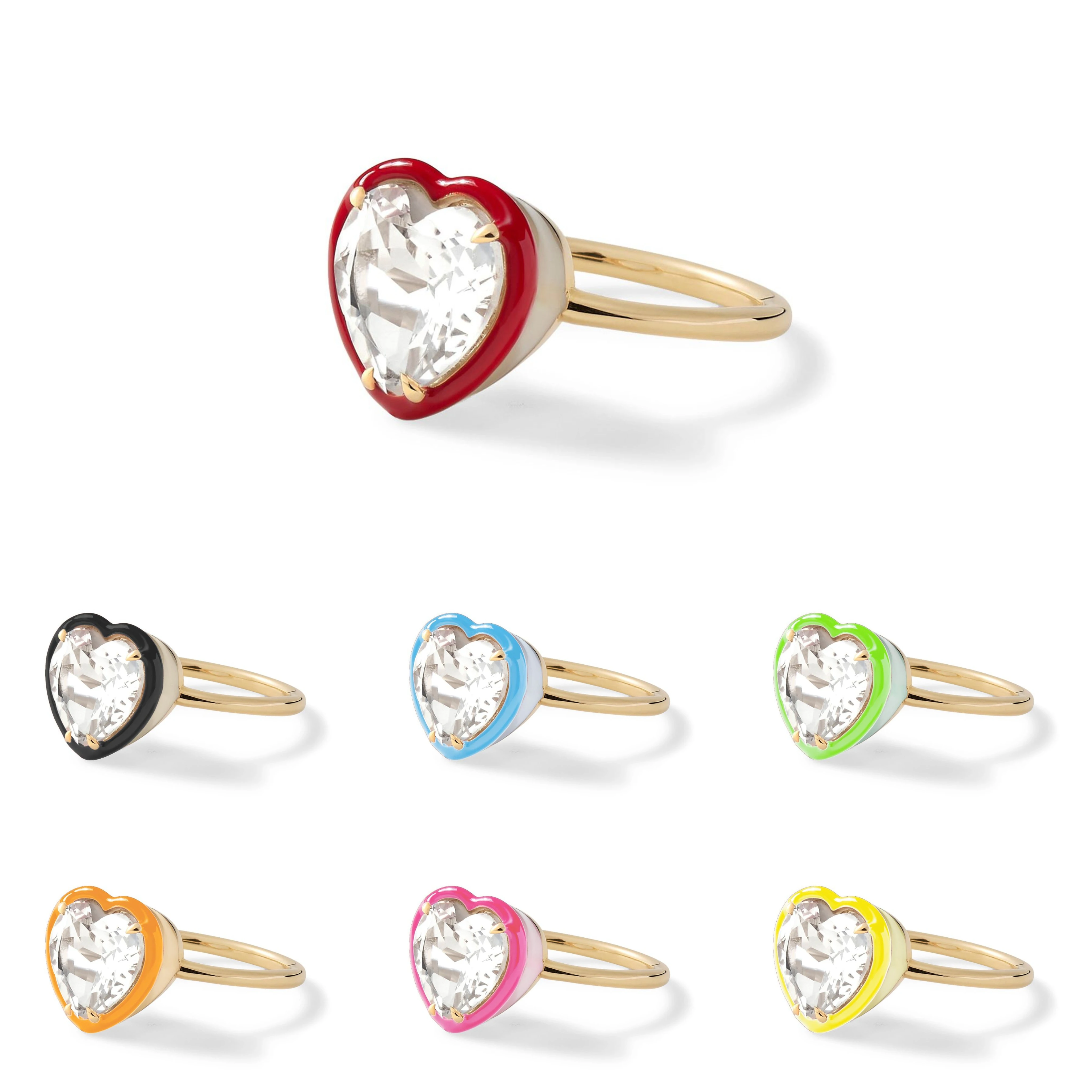 Slovehoony 18K Gold Plated Cubic Zirconia Enamel Heart Rings Square Oval Teardrop S925 Neon Round Ring For Women