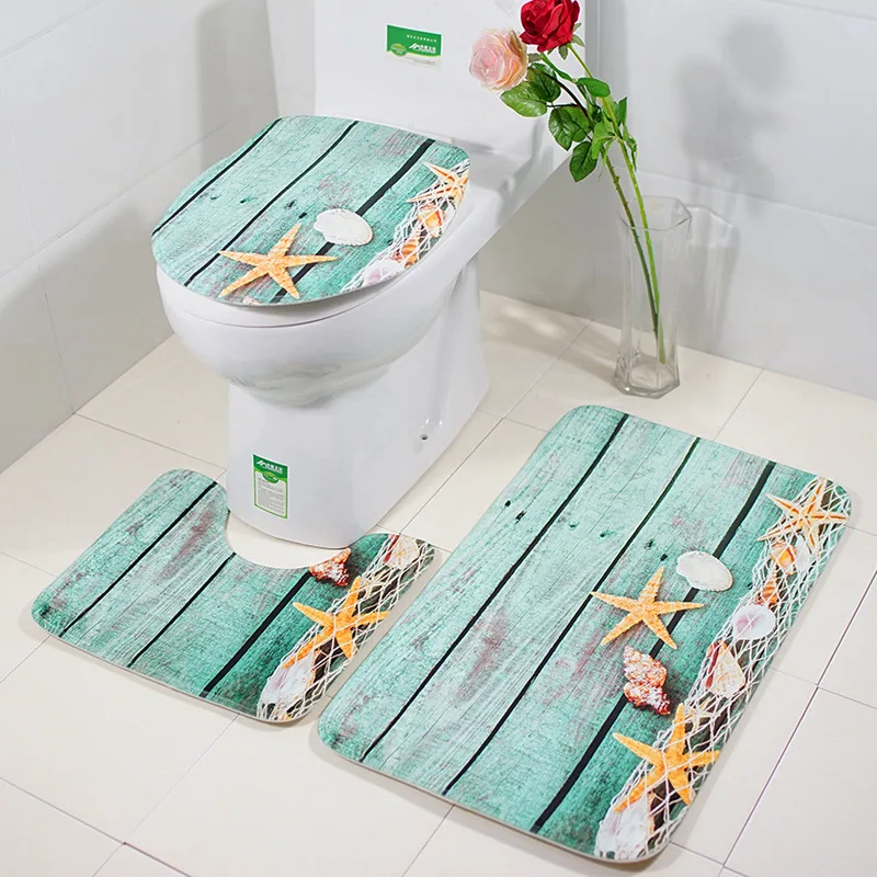 Bathroom Rugs Set Ultra Soft 3 Pieces Bath Rugs Non Slip, Absorbent print Bath Mat Set with Toilet Rugs, Perfect Plush Mats