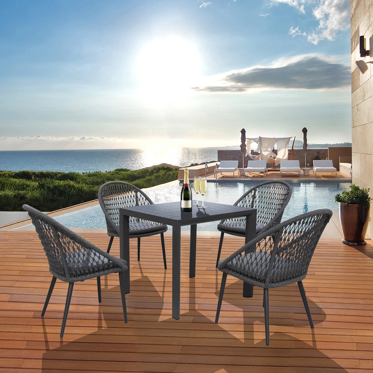 Modern Outdoor Furniture Commercial Full Aluminum Patio Outdoor Square Dining Table for hotel restaurant Garden