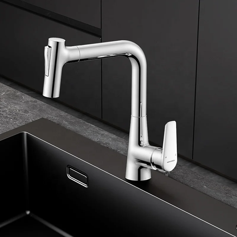 Luxury Stainless Steel Kitchen Faucet Deck Mounted Pull Out Sink Tap for Bathroom Health-conscious Kitchen Cabinets Faucet Tap