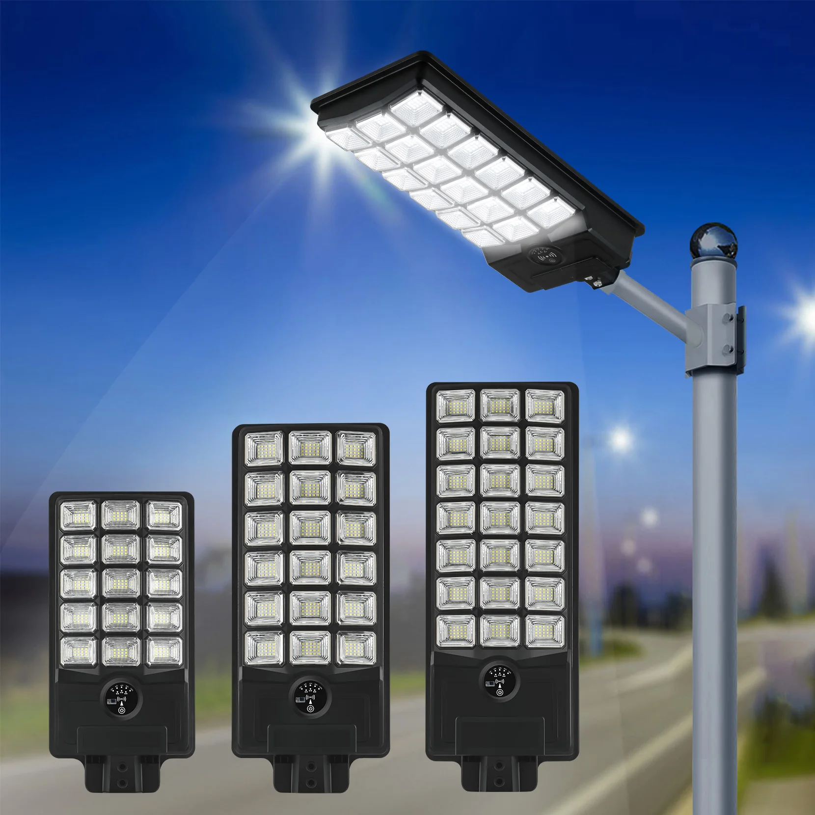 high quality waterproof IP65 with remote concrol all in one solar led street light  400w 500w solar powered street lights price