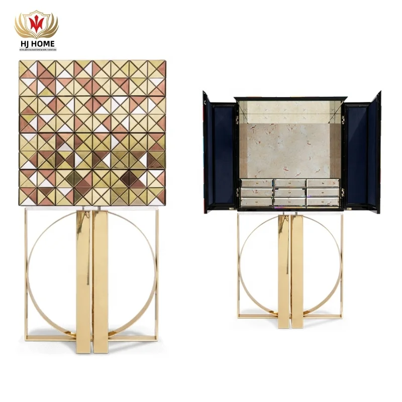 HJ HOME Villa luxury special artistic design creative wine cabinet golden base storage craft organizer for hotel