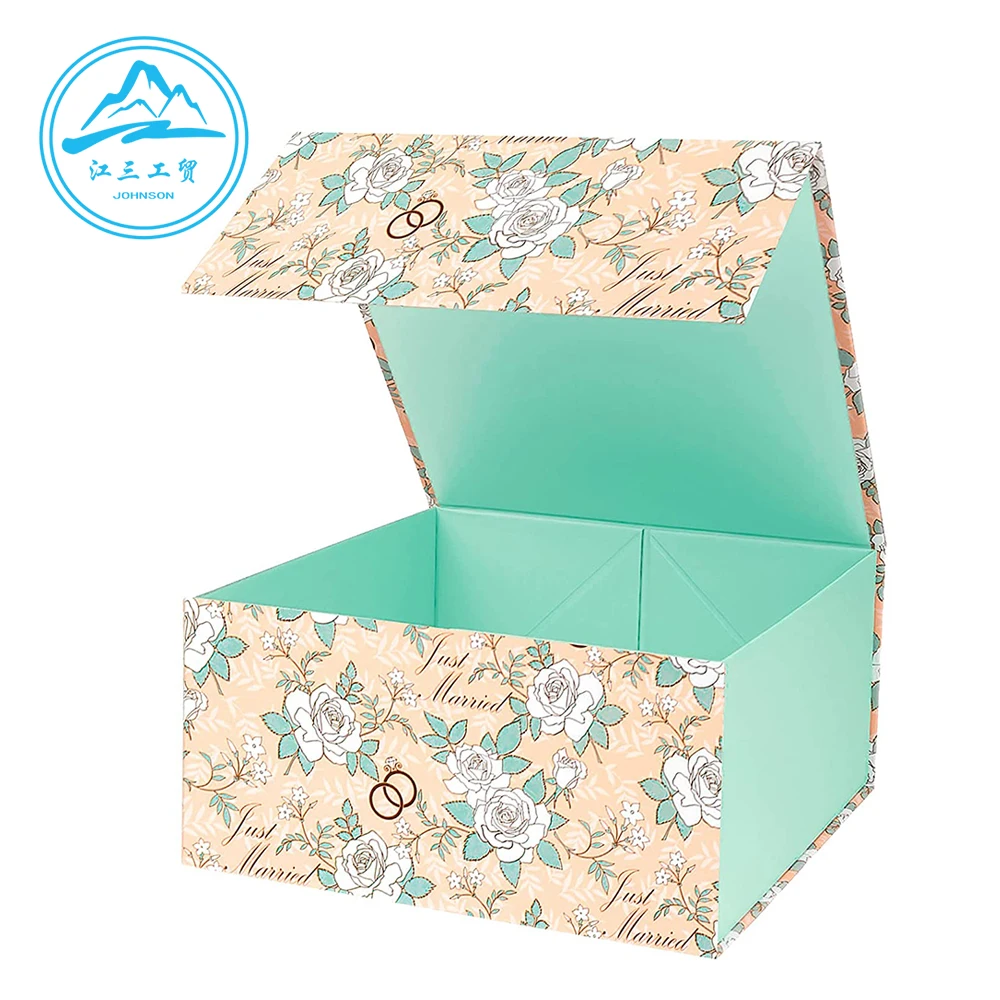 Custom Luxury Pink Green Square Changeable Blue Fold Flat Magnetic Lid Shut Gift Packaging Gift Cardboard Baby Box With Ribbon