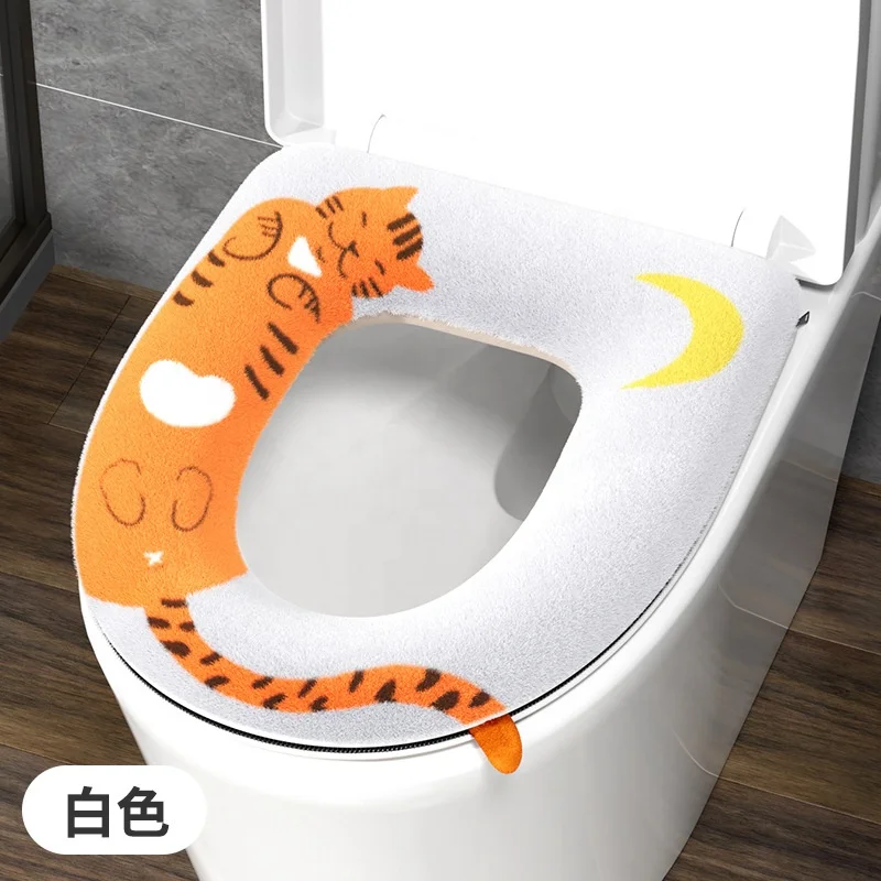 Winter Warm Toilet Seat Cover Mat Bathroom Toilet Pad Cushion with Handle Thicker Soft Washable Closestool Warmer Accessories