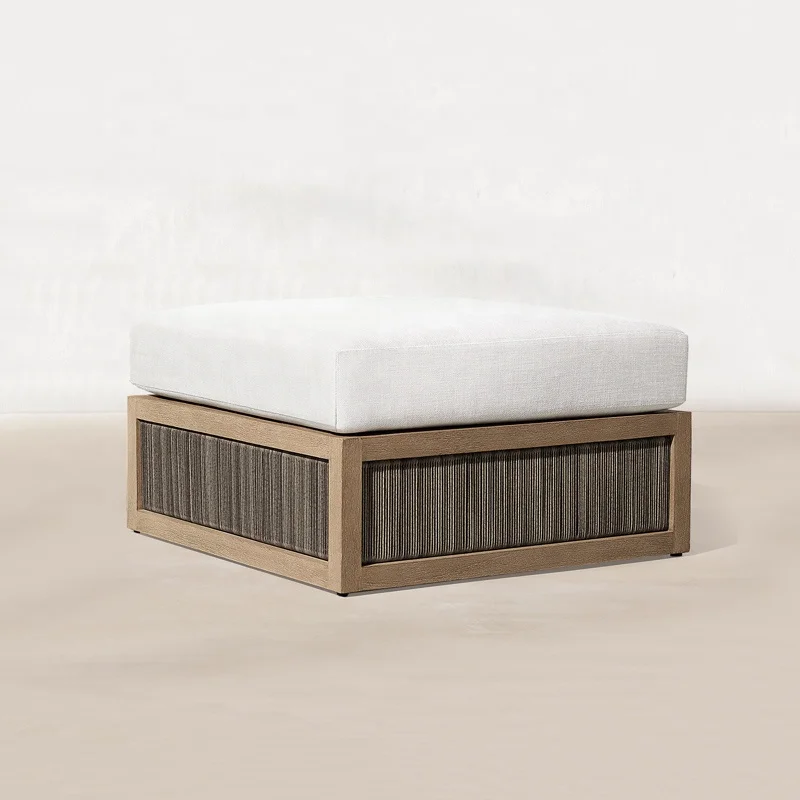 High Ending Nordic Garden Teak Sofa Set Outdoor Villa Resort Hotel Woven Rope Sofa Lounge Chair