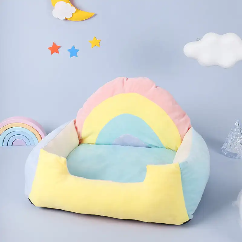 Modern Personalised Winter Warm Soft Custom Korean Style Rainbow Cat Bed