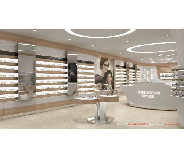 Optical store interior design sunglass shop fitting eyewear retail display showcase eyeglass display cabinet