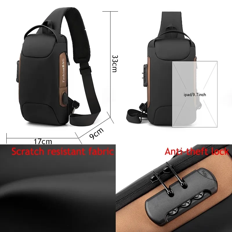 Factory Fashionable Waterproof Chest  Bag with USB Anti Theft Cross body Bag Motorcycle Bag for Unisex