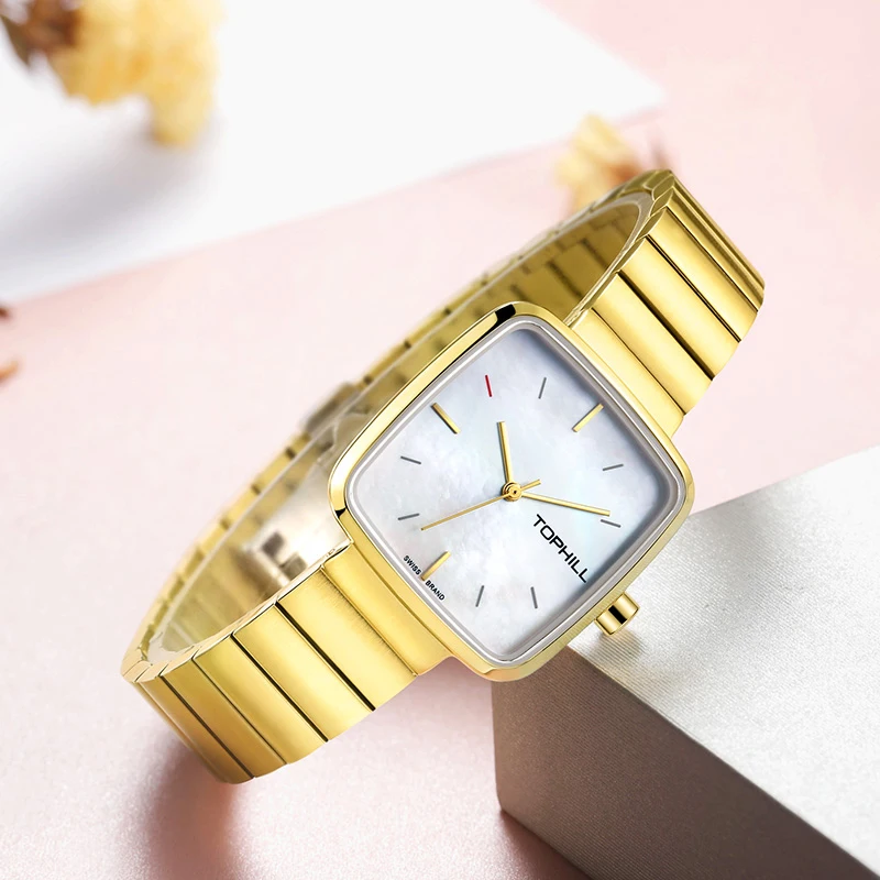 Tophill Custom OEM High End For Womens 316L Stainless Steel Square Swiss Quartz Movement Quartz Watches Minimalist Luxury Style