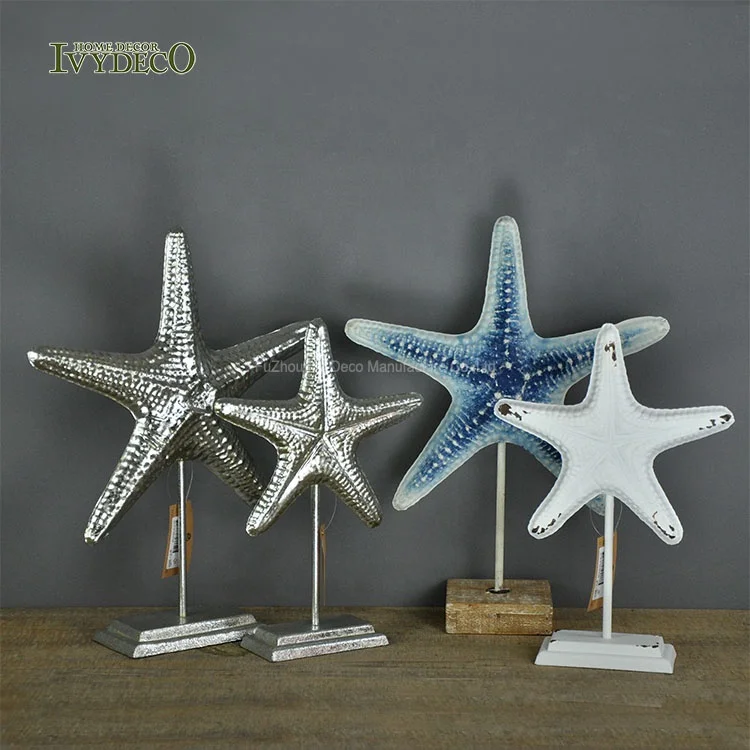 IVYDECO белые серебряные синие зеленые металлические декоративные предметы в виде морской звезды для домашнего пляжного свадебного декора, центральные части для свадебного стола
