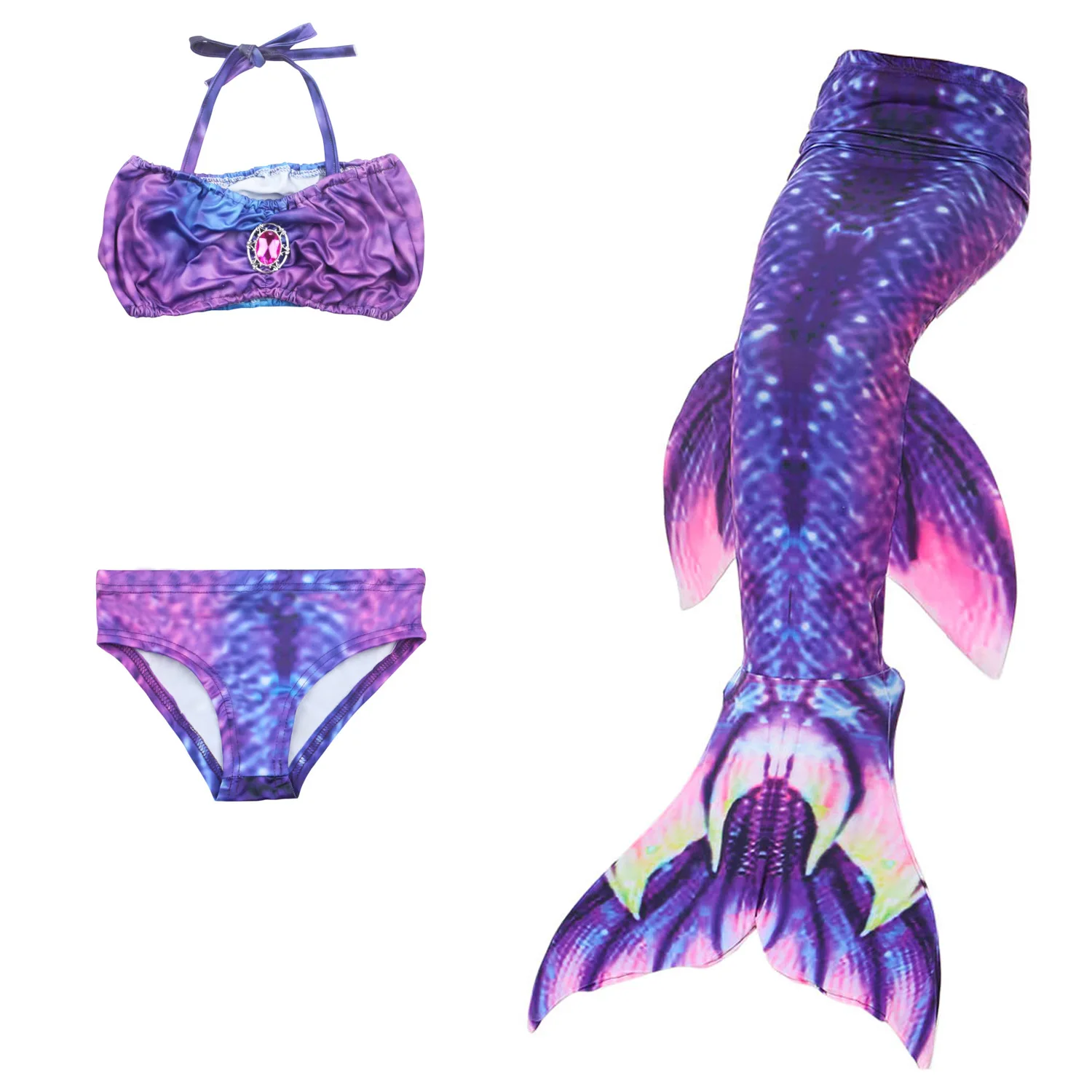 Girls 3 Pcs Swimsuits Mermaid Tails for Swimming  Princess Bikini Set Dress Up Party