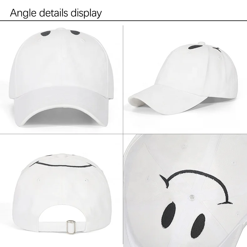 custom logo blank embroidery 5 panel cap spring summer casual funny kawai cute smile face hat
