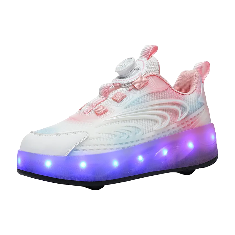 LED 4 wheels invisible deformable roller skates 2 in 1 detachable roller skate LACES retractable roller skates shoes