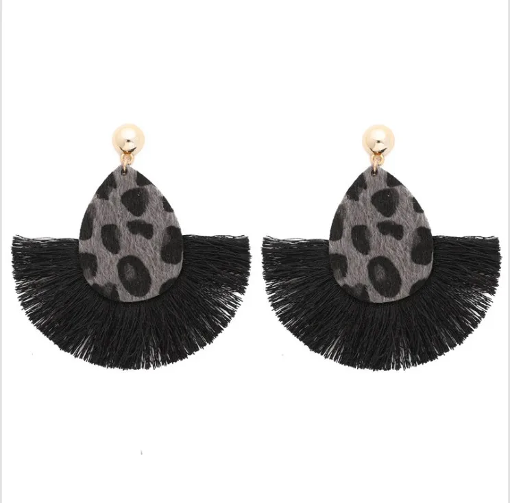 
XUNBEI Fashion scallop earrings statement earrings Exaggerated Leopard Print tassel women earring 