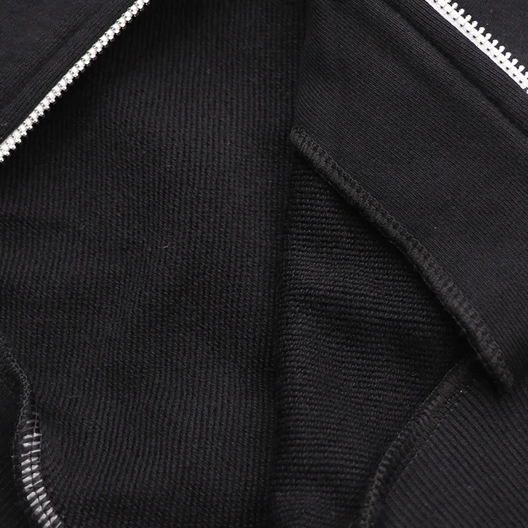 Qianzun Manufacturer unisex blank french terry 100% cotton black hoodie double full face zip up hoodie