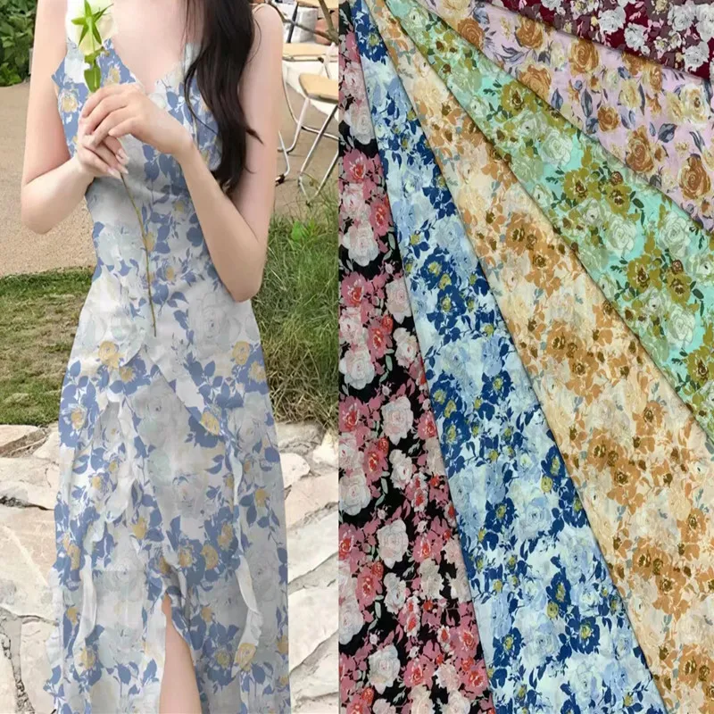 Custom Pattern Printing 100% Polyester Chiffon Printed Fabric For Fashion Dress
