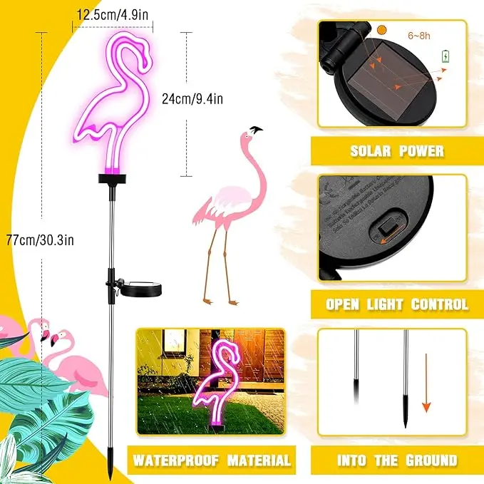Outdoor Waterproof Solar Garden Neon Lights Pathway Lawn Patio Yard Walkway Lighting Decorations Solar flamingo Led Stake Light