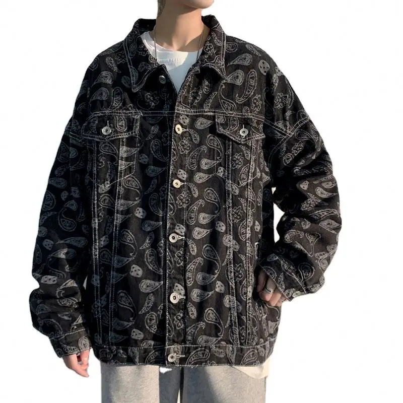 2021 новые осенние мужские Японский с цветочным принтом в стиле BF, Свободные повседневные джинсовые chore куртка для мужчин