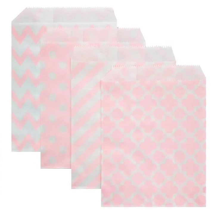Okay mixed style polka dot flower Stripe Degradable Kraft Food Grade flat Paper Bag