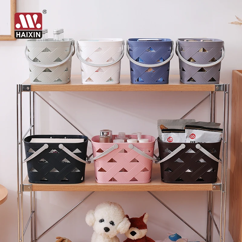 Haixin  plastic Imitation Leather Storage Basket shopping basket  multifunctional home kitchen bath organizer with handle