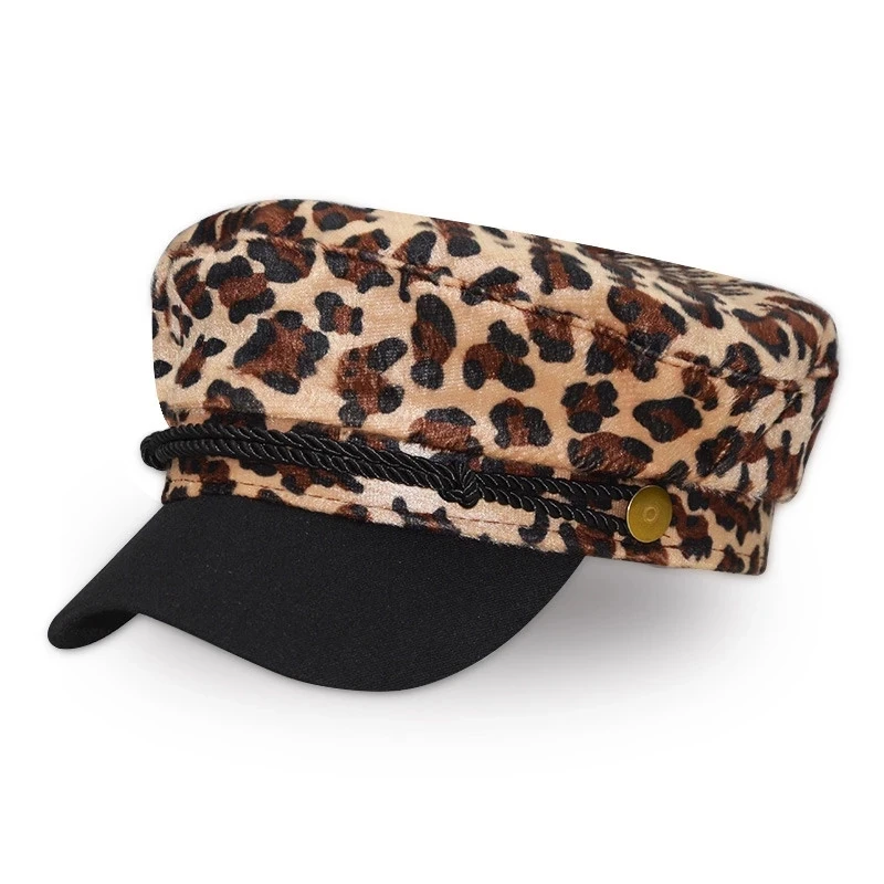  Модная свободная восьмиугольная кепка Gorra с леопардовым принтом и изогнутыми полями темно-синяя береты шляпа