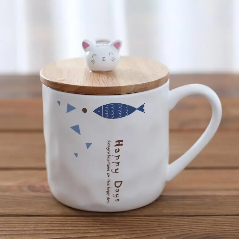 
350ml cute 3d cat lid fish animal pattern coffee mug glazed ceramic porcelain stoneware cup Coffee Ceramic mug with logo 