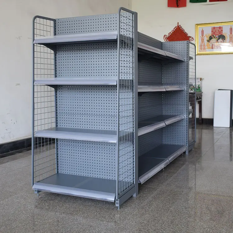 Supermarket Display Shelf Double-Sided Light Duty Metallic Shelving Racks for Shop Display Convenience Store