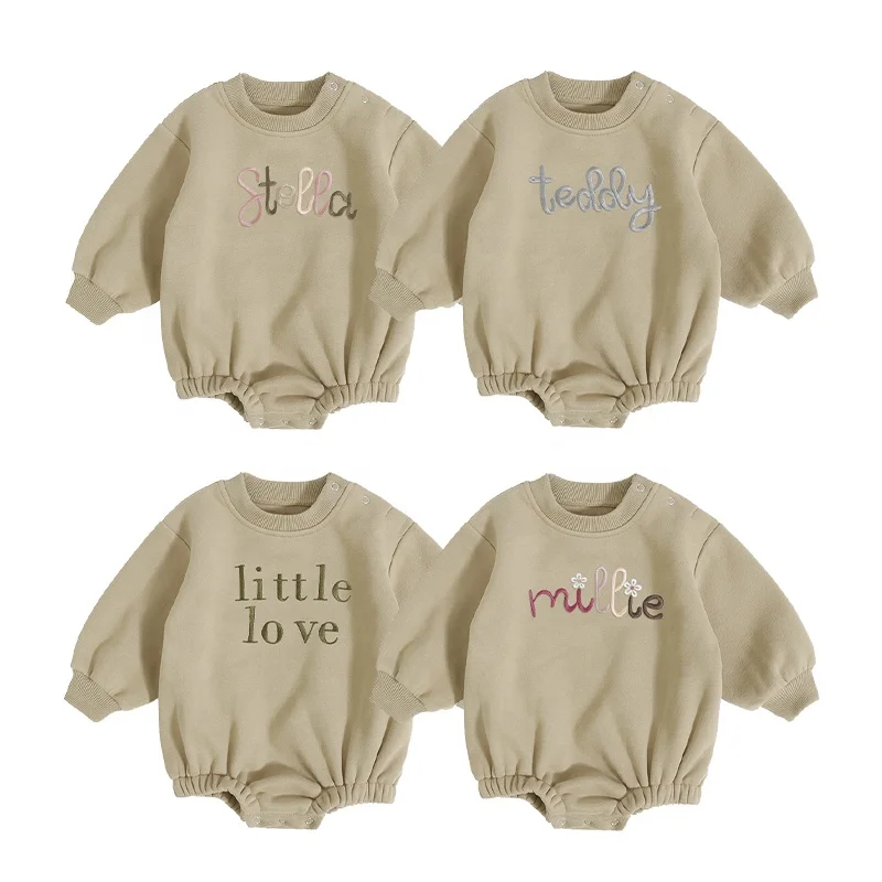 Newest Design Baby Clothes Winter Long Sleeve Solid Color O-Neck Fleece Organic Cotton Baby Rompers