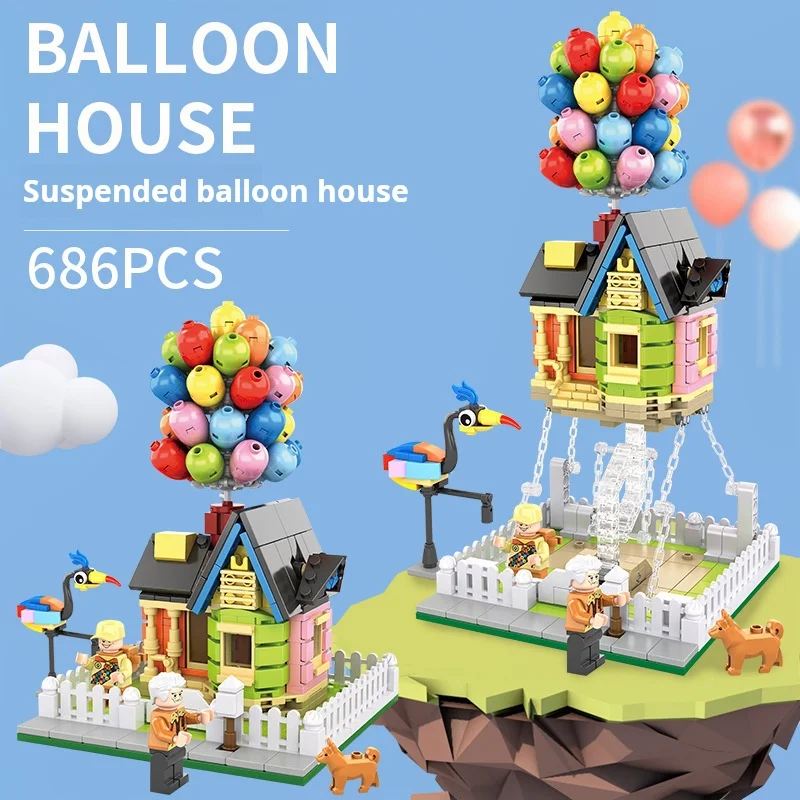 686pcs Up Balloon Flying House Building Block Model Set Creative Suspended Anti-Gravity Toy Balloon House Building Kit