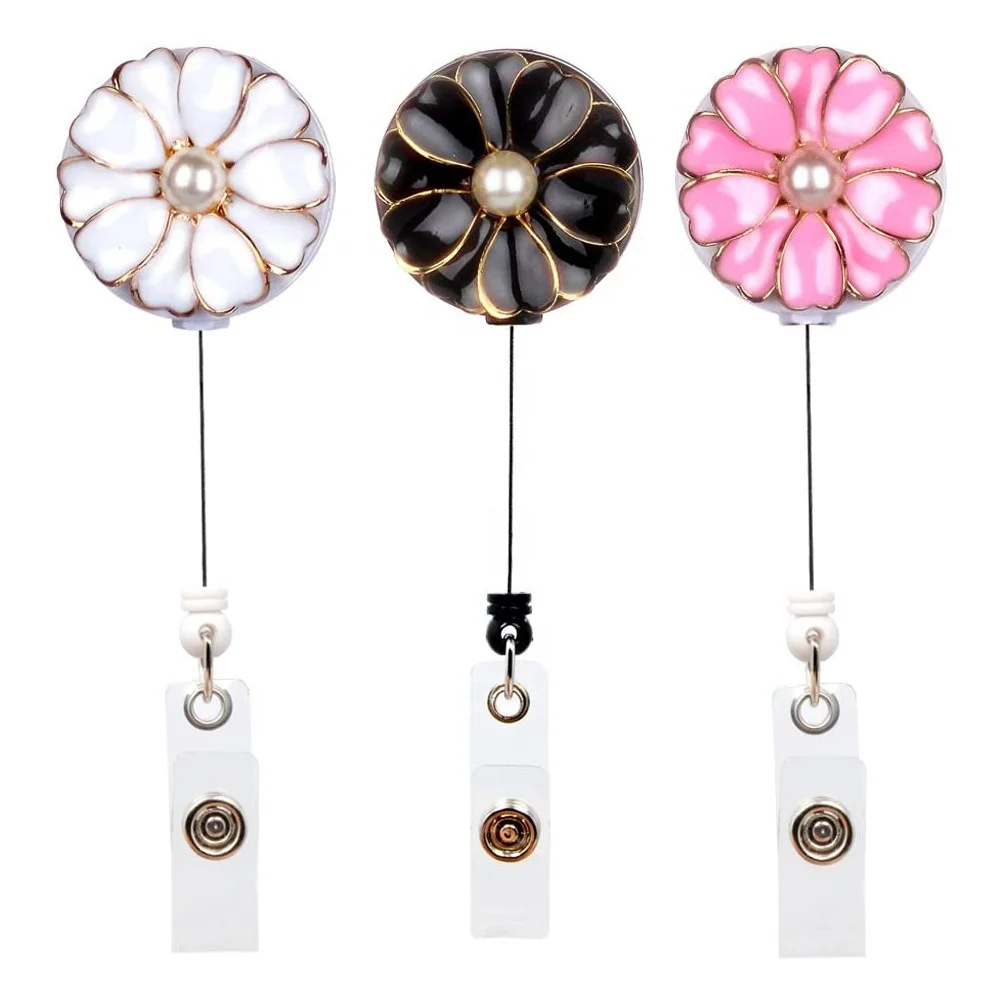 Custom Camellia Flower Acrylic Retractable Nurse Badge Reel ID Name Card Badge Holder with Alligator Clip for Nursing Student