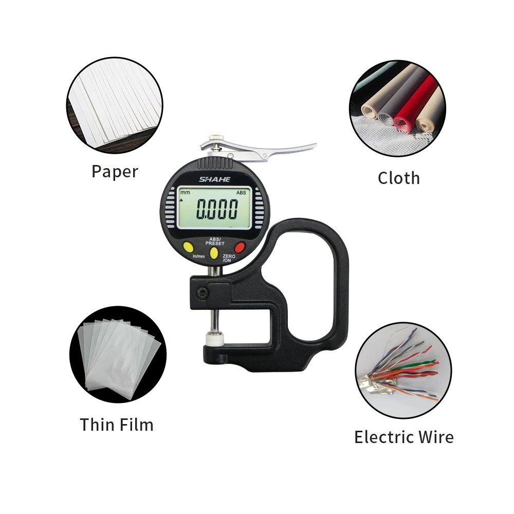 SHAHE 0-10mm 0.4' 0.001 mm Digital Thickness Gauge for Leather , Paper , Fabric electronic thickness gauge