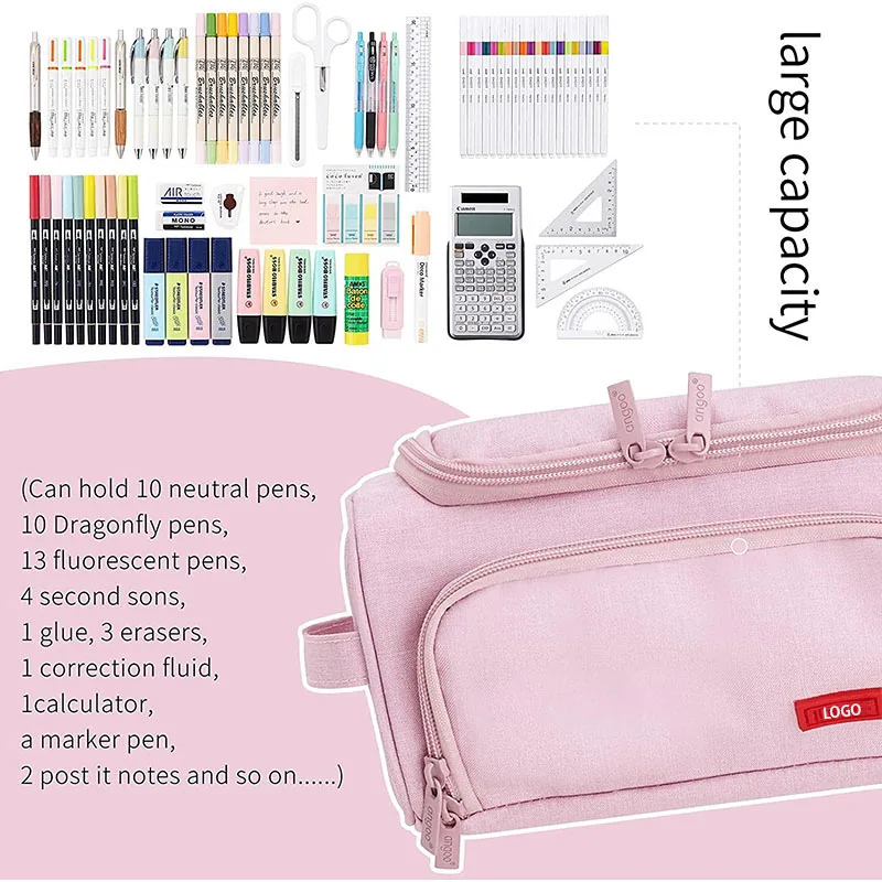 Customized Large Capacity  Storage Pouch gift Marker Zipper Pen Pencil bags Case Bulk Stationery Holder pouch With Zipper