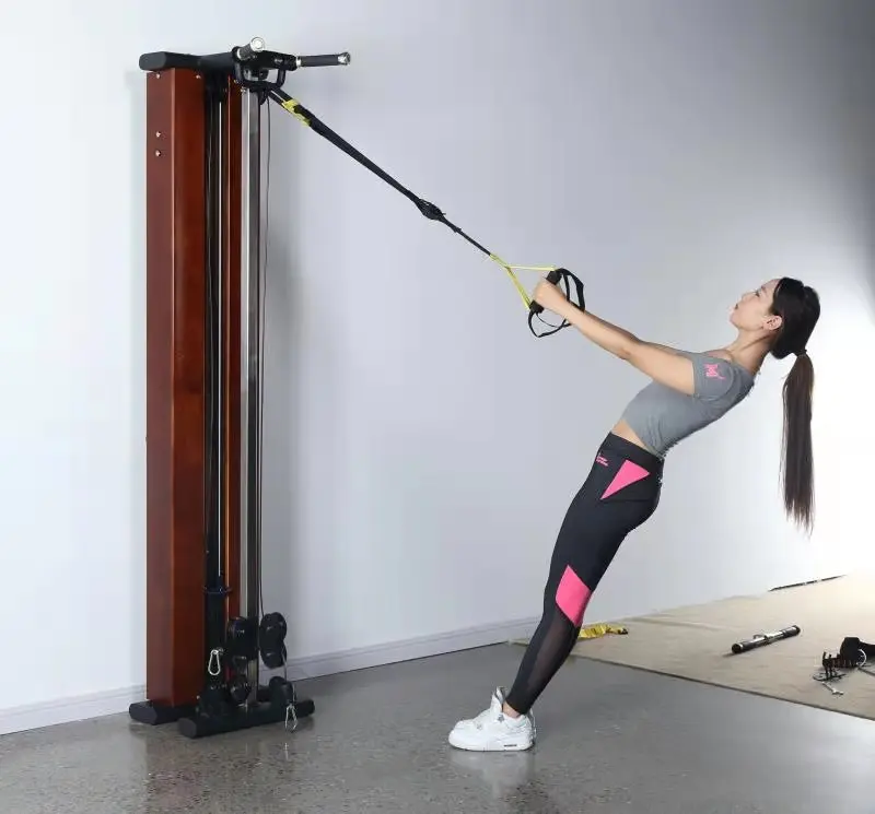 Commercial Home Wooden Pulley Single cable Crossover Wall Mounted Squat Rack Multi Function Station Machine Arm Strength Fitness