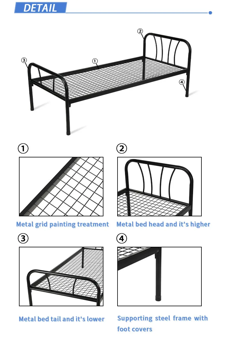 Simple Modern College Apartment or Hostel Dormitory Furniture School Bed Frame Single Square Tube Metal Bed