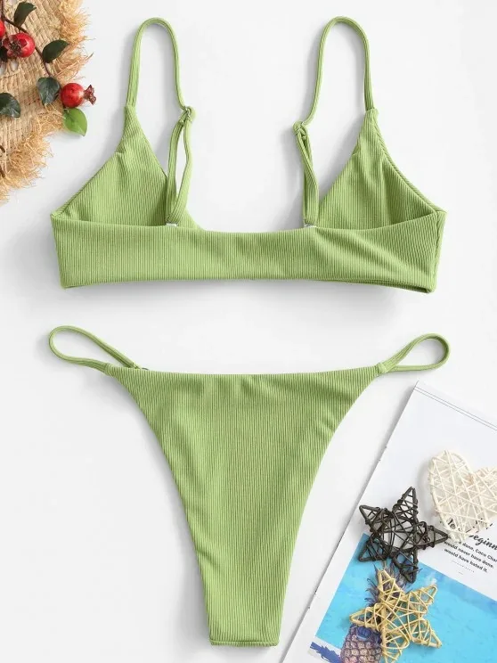15 Colors sexy girl Two Piece Solid Color  bikini Front Tied  swimwear models