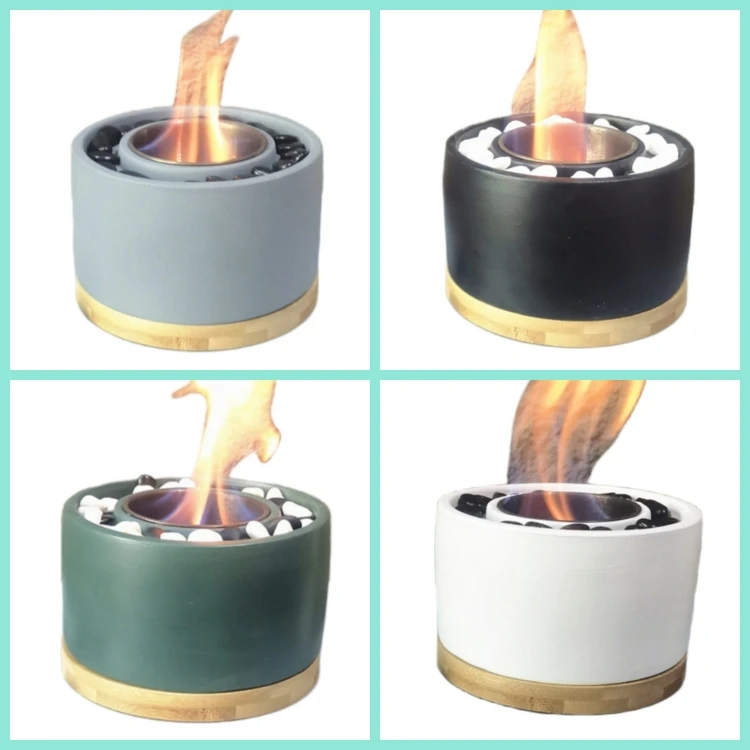 Premium Portable Fire Bowl Mini Ethanol Fireplace Concrete Tabletop Fire Pit for Indoor & Outdoor Use Smokeless