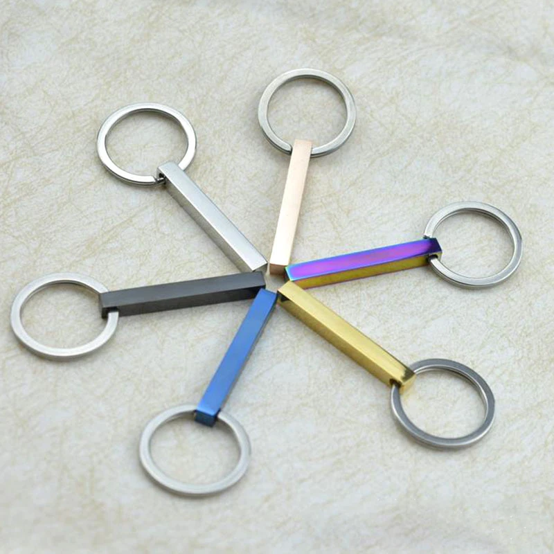Personalized Stainless Steel 3d Long Bar 4 Sides Vertical Keychain Can Engrave Name Rectangle Pendant Keychains For Gift Jewelry