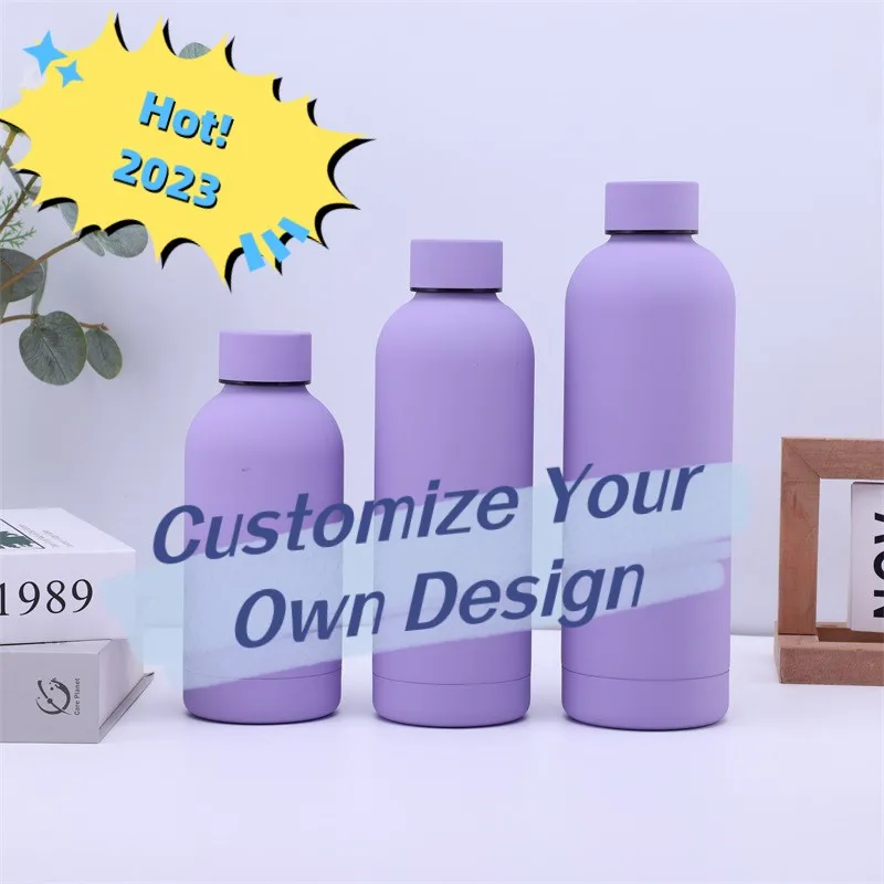 2023 Custom New 350ml 500ml 750ml 1000ml Double Wall Insulated Stainless Steel Rubber Paint Metal Thermal Water Bottle Hot Cold