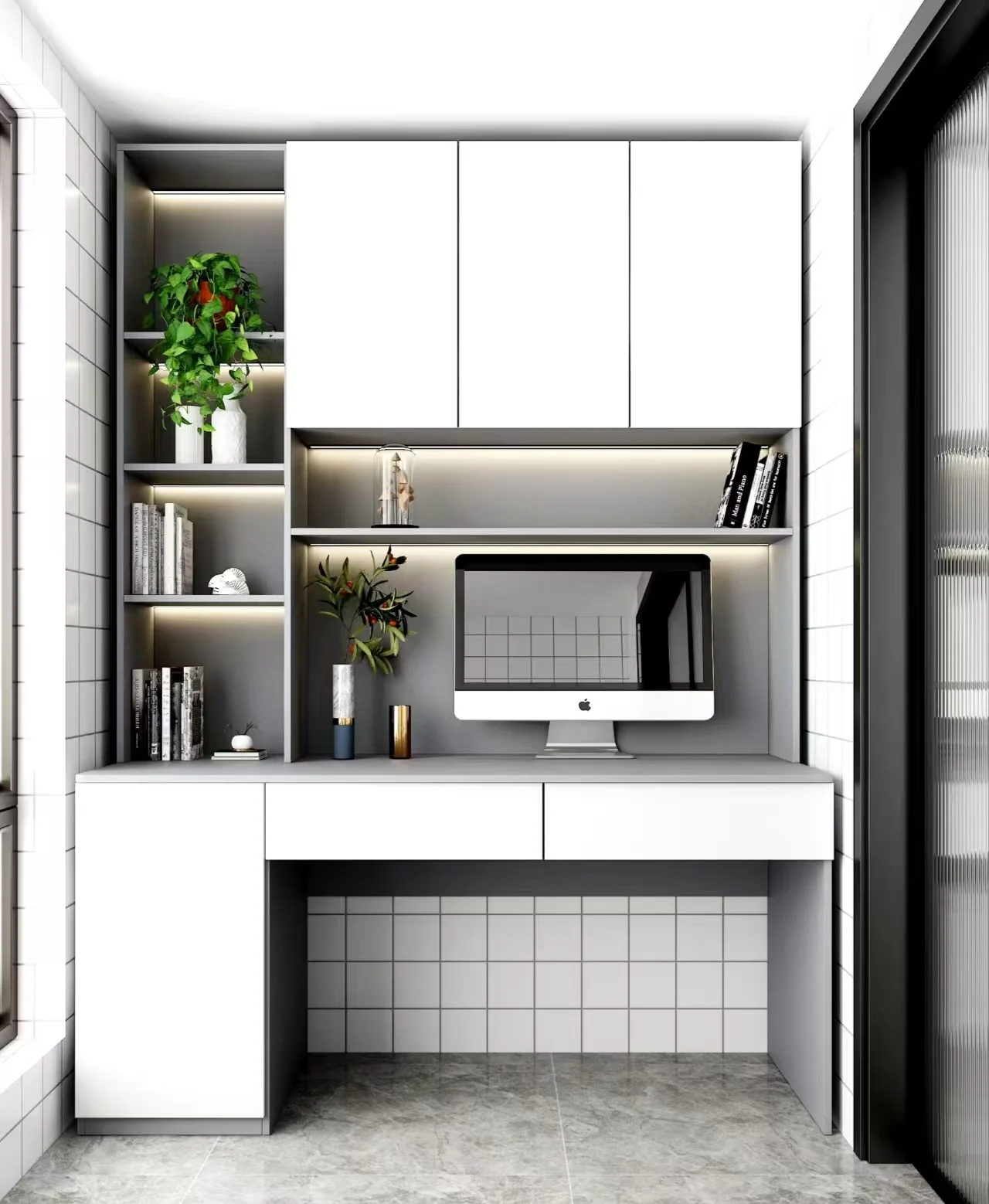 Modern Multi-Functional Wooden Computer Desk with Bookcases for Saving Space in Bedrooms Apartments Restaurants Hotels