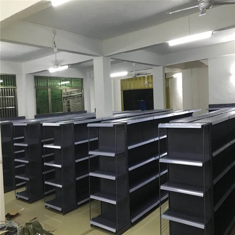 Wholesale Metallic Black Two-Sided Retail Store Shelving Supermarket Shelves