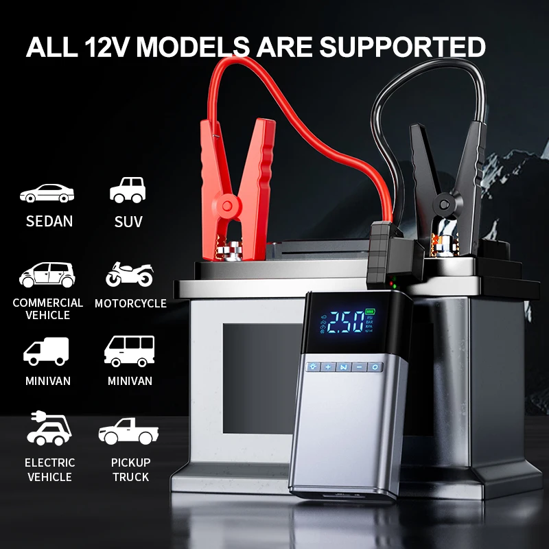 YL03SH New Cheap Jump Starter Tire Inflator Newest 150PSI Rechargeable Air Compressor 12V Cable USB Charging Line Auto Stop