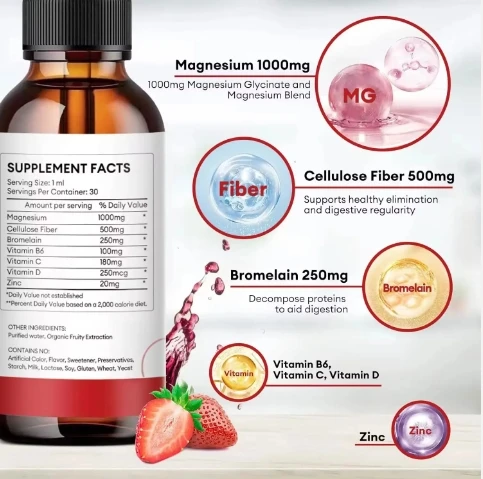 Private Label OEM Fiber Bromelain Vitamin C Magnesium Glycinate Supplement Magnesium Liquid Drops