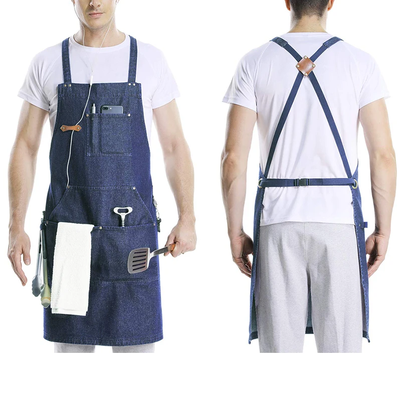 High Quality Durable Kitchen Apron Durable Denim Chef Apron with PP LDPE Cotton Canvas Fabric Materials for Barbers