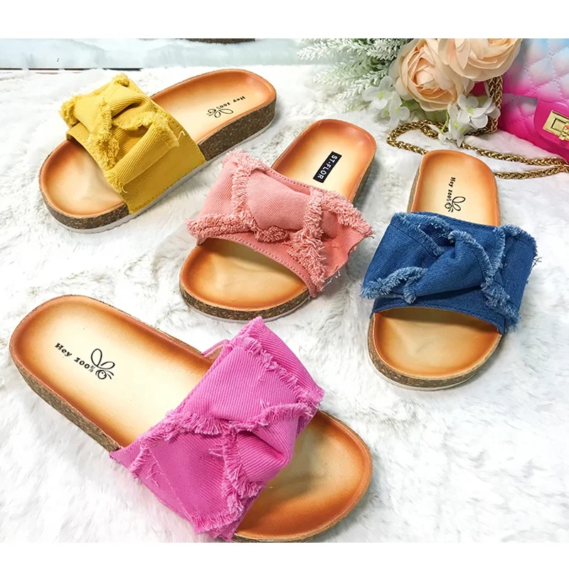 summer pvc women shoes sandals denim fabric bowknot sandals girls cute outdoor beach slide slippers