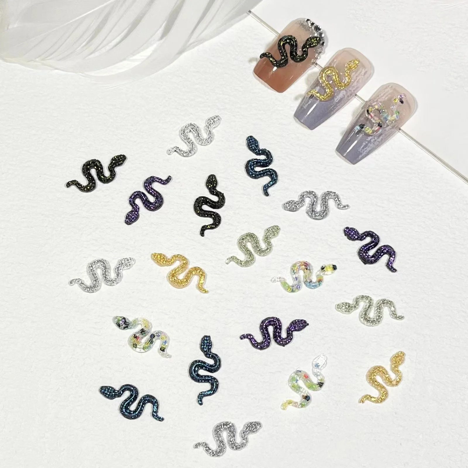 Paso Sico Hot Selling Simulation Halloween Resin Small Colorful Snake Punk Shiny DIY Nail Art Charms for Women Manicure Design