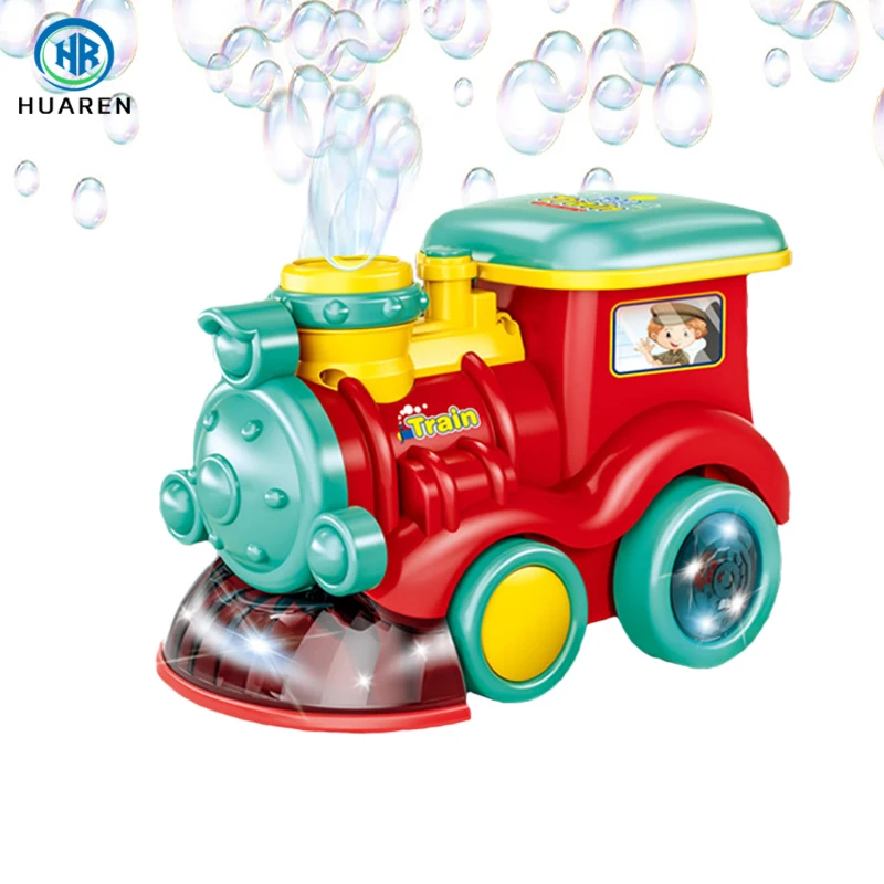 Chenghai Factory Bump and Go Cartoon B/O Blowing Bubble Maker Toys Train for Kid with Lights and Sounds