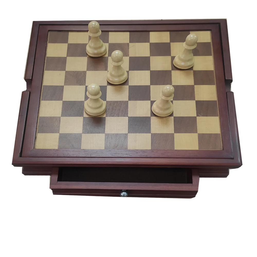 Wooden magnetic felted chess game set wooden chess board interior storage chess pieces foldable chessboard