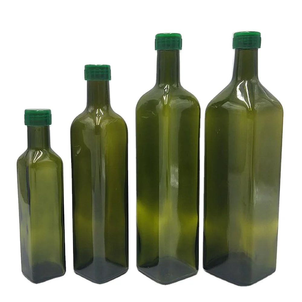 Food Grade 250ml 500ml 750ml 1L Empty Square Antique Green Marasca 1 liter Glass Bottle For Olive Oil
